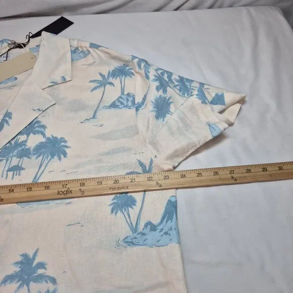 Gianni Bini Women's Size L Margaux Palm Tree Button Front Linen Blend Blouse - Picture 8 of 12